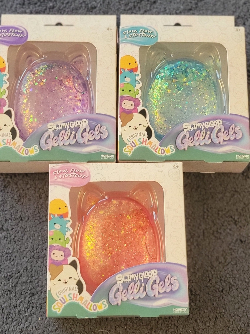 NIB Squishmallows Gelli Gels - Set Of 3, Pink, Blue & Purple